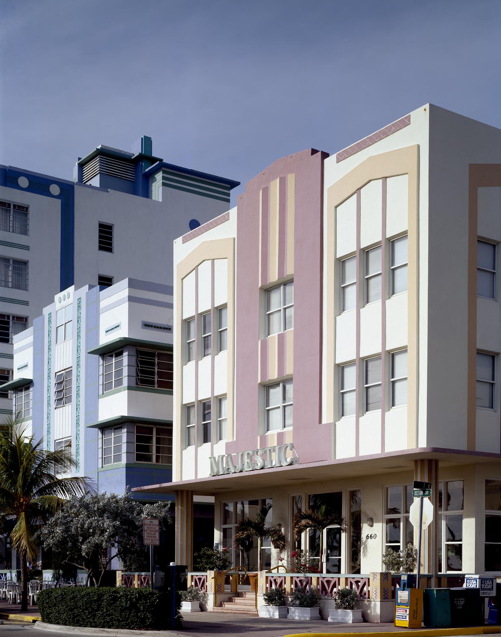 Pastel Art Deco buildings along Ocean Drive in Miami Beach